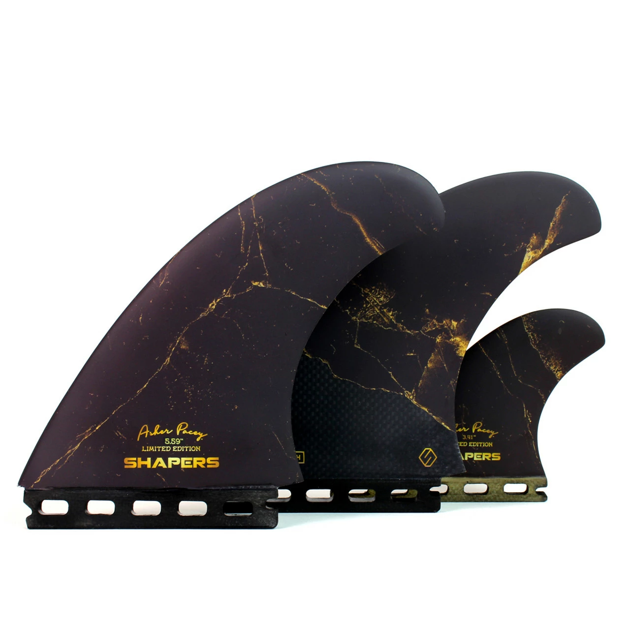 Asher Pacey 5.79" Carbon Stealth Twin Fin Set - Black Gold 4 Asher Pacey 5.79" Carbon Stealth Twin Fin Set - Black Gold - Image 2