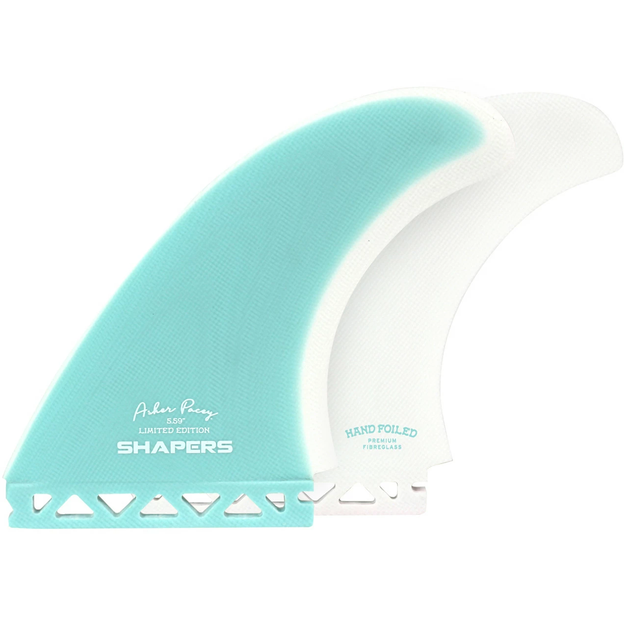 Asher Pacey 5.59" Twin Fin Set - Teal White 3 Asher Pacey 5.59" Twin Fin Set - Teal White
