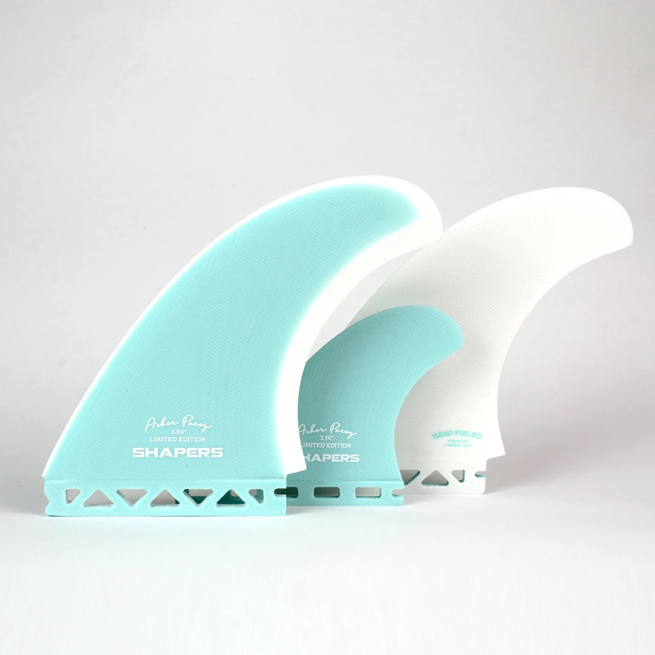 Asher Pacey 5.59" Twin Fin Set - Teal White 4 Asher Pacey 5.59" Twin Fin Set - Teal White - Image 2